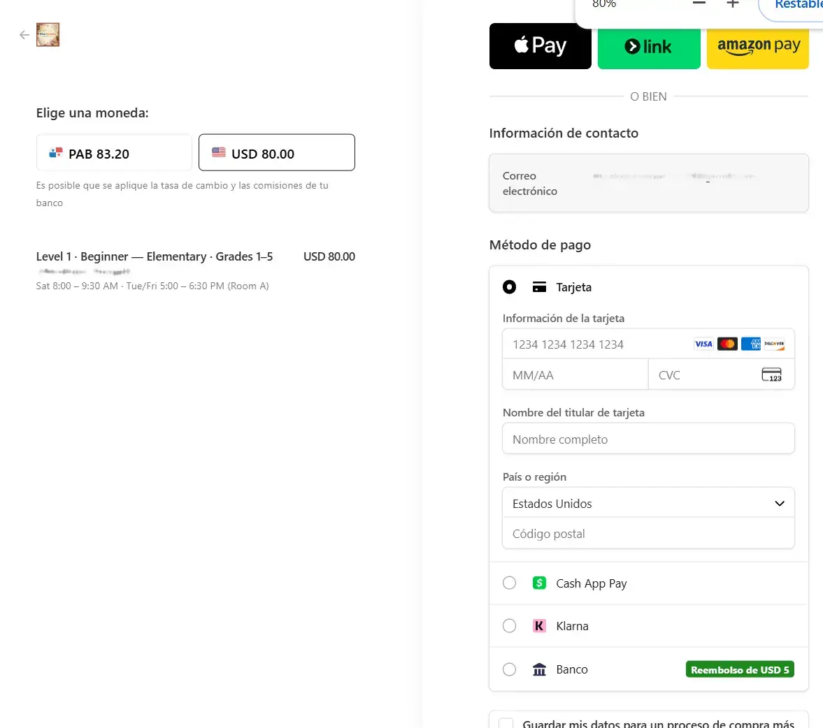 Pago con Stripe y descuento por hermanos - Riva Spanish